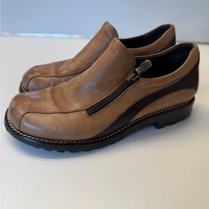 Donald Pliner Brown Leather Zip Loafers Comfort Minimalist Casual Shoes